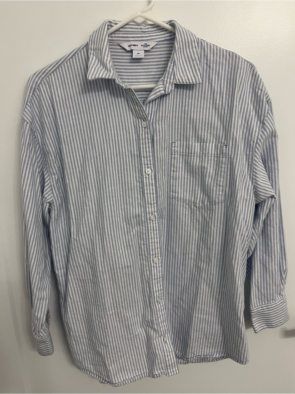 Old Navy Light Blue and White Striped Casual Button-Down Shirt